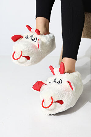 Hayvanlı B20 Boğa Modelli Kışlık Kadın Erkek Panduf Ev Içi Sessiz Taban Panduf