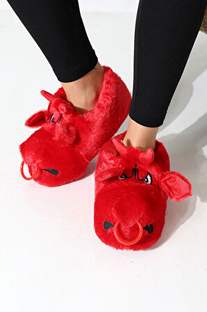 Hayvanlı B20 Boğa Modelli Kışlık Kadın Erkek Panduf Ev Içi Sessiz Taban Panduf