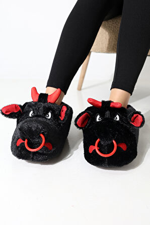 Hayvanlı B20 Boğa Modelli Kışlık Kadın Erkek Panduf Ev Içi Sessiz Taban Panduf