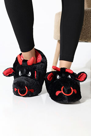 Hayvanlı B20 Boğa Modelli Kışlık Kadın Erkek Panduf Ev Içi Sessiz Taban Panduf