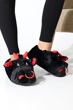 Hayvanlı B20 Boğa Modelli Kışlık Kadın Erkek Panduf Ev Içi Sessiz Taban Panduf