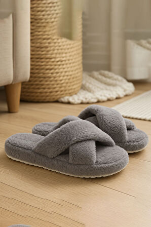 CP30 Tüylü Pofuduk Çapraz Kışlık Kadın Ev Terliği