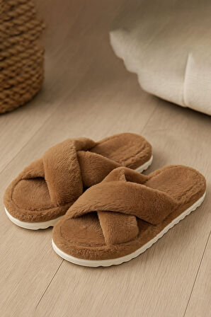 CP30 Tüylü Pofuduk Çapraz Kışlık Kadın Ev Terliği