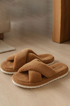 CP30 Tüylü Pofuduk Çapraz Kışlık Kadın Ev Terliği