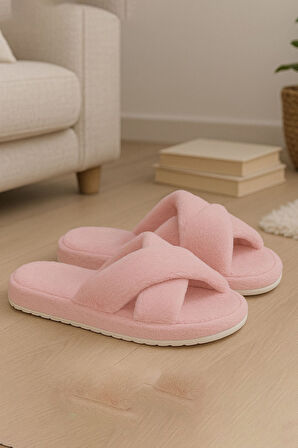 CP30 Tüylü Pofuduk Çapraz Kışlık Kadın Ev Terliği