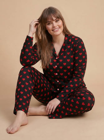 Mirano 9850 Uzun Kollu Şardonlu Soft Kışlık Düğmeli Büyük Beden Kalpli Kadın Pijama Takımı