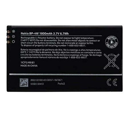 Nokia Lumia 810/822 Pil Batarya Bp-4W 1800 mAh