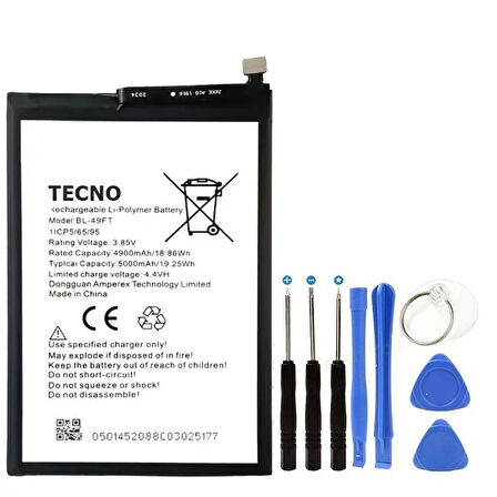 Tecno Spark 6 Go Pil Batarya BL-49FT 5000 mAh+Tamir Set