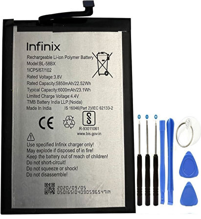 İnifix Hote 9 Play Pil Batarya BL-58BX+Tamir Set 6000 mAh