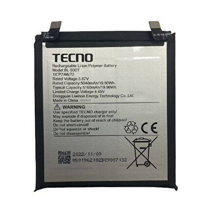 Tecno Phantom X2 Pro Pil Batarya BL-50DT 5160 mAh