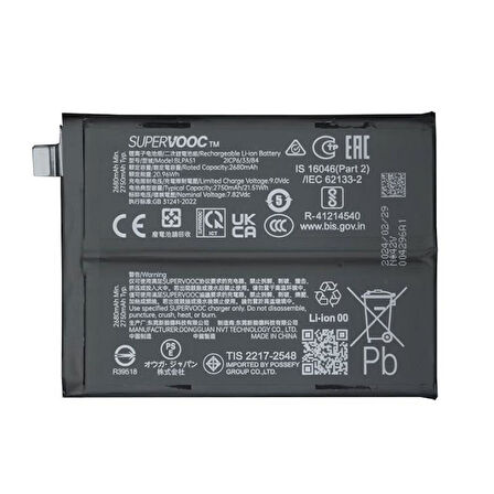 Realme GT6/GT6t Pil Batarya RMX3853 BLPA51 SuperVooc