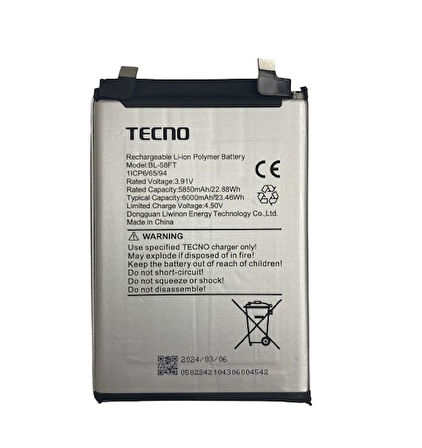 Tecno Pova 6 / Pova 6 Pro Pil Batarya BL-58FT 6000 mAh