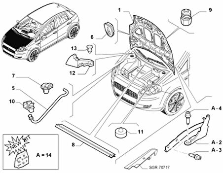 Fiat Punto Evo-Punto-Grande Punto Motor   Kaputu 2006-2021-51701140 TAIVAN MALI