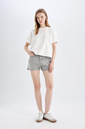 Mom Fit Yüksek Bel Jean Şort