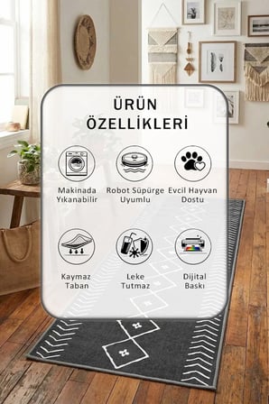 İskandinav Koyu Gri Dokulu Salon Mutfak Yatak Odası Dijital Baskı Yolluk Halı