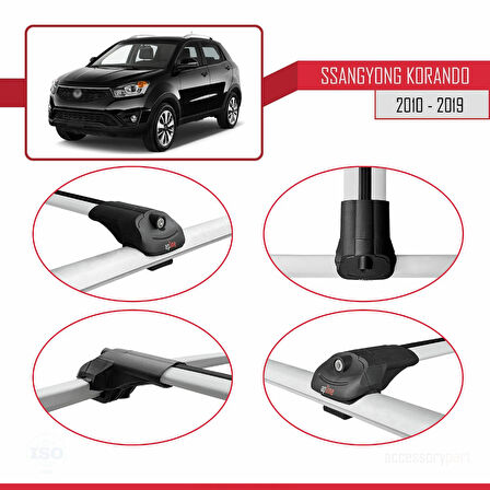 Ssangyong Korando 3 (C200) 2010-2019 Arası ile Uyumlu ACE-1 Ara Atkı Tavan Barı Gri 2 Adet