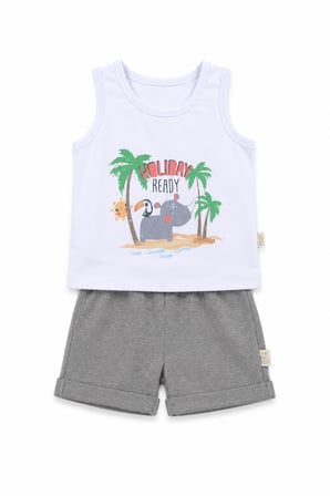 Holiday Baskı Erkek Bebek Atlet Şort Yazlık Takım 3521