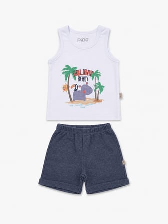 Holiday Baskı Erkek Bebek Atlet Şort Yazlık Takım 3521