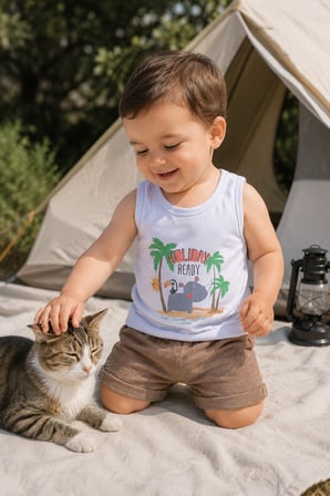 Holiday Baskı Erkek Bebek Atlet Şort Yazlık Takım 3521