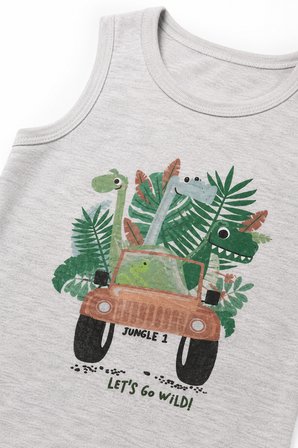 Erkek Bebek %100 Pamuk Atlet Şort Takım Yazlık Dinozor Desenli 2’li Takım 3562