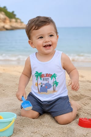 Holiday Baskı Erkek Bebek Atlet Şort Yazlık Takım 3521