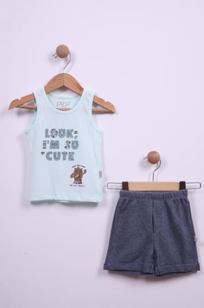 %100 Pamuk Look Baskılı Erkek Bebek Yazlık Atlet Şort Takımı 3495