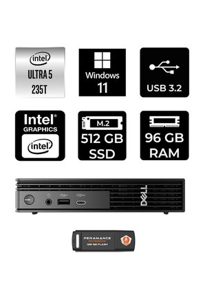 Pro Micro QCM1250 Ultra 7 235T 96GB 512GB SSD W11H Mini Masaüstü Bilgisayar