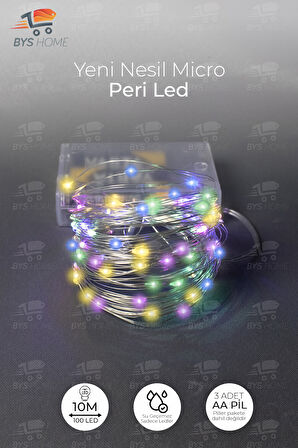 10 Adet 10 Metre Rgb Renk Pil ile Çalışan Peri Led Dekoratif ve Şık Aydınlatma