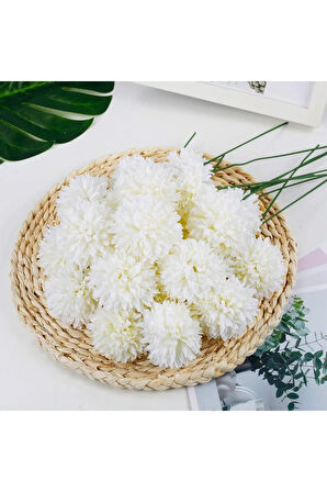 Yapay Lüx Krizantem Kartopu Demet 7 Dallı Dekoratif Yapay Çiçek 25 Cm