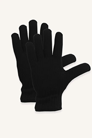 Termal Unisex Siyah Yün Eldiven Polar Bere Boyunluk Set