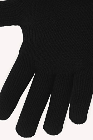Termal Unisex Siyah Yün Eldiven Polar Bere Boyunluk Set