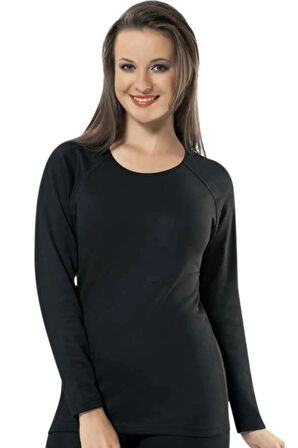 Kadın Siyah Uzun Kollu Üst Termal Sıcak Tutan Içlik Lingaooms 2007b