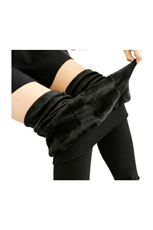 Kadın Içi Peluş Kışlık Termal Tayt Içlik Siyah Sıcak Tutan Dış Giyime Uygundur