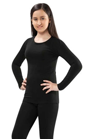 Unisex Çocuk Uzun Kollu Atlet Termal Siyah 3