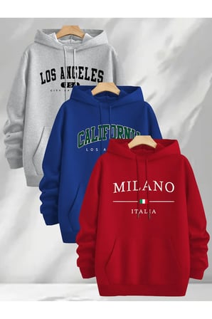 Çok Renkli Baskılı kapuşonlu Sweatshirt 3'lü Fırsat Paketi