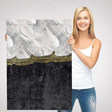 Siyah Beyaz Mermer Desenli Dekoratif Kanvas Tablo-5175