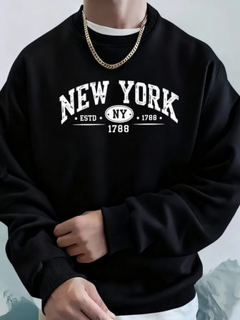 New York Estd 1788 Baskılı Sonbahar Spor Giyim Erkek High Street Polar Kapüşonlu Üst Günlük R