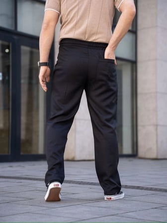 Erkek Keten Cepli Çıma Dikişli Jogger Buggy Pantalon Rahat Kalıp - Siyah
