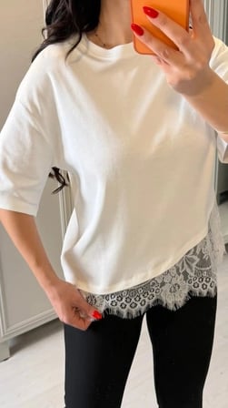 Kısa Kollu Bısıklet Yakalı Dantel Detaylı Vıskon ıkı ıplık Bluz