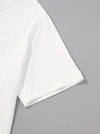 Baskılı Oversize Bisiklet Yaka T-shirt - Beyaz