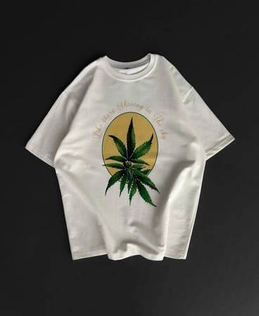 Ön Ve Arka Baskılı Oversize Bisiklet Yaka T-shirt- Beyaz