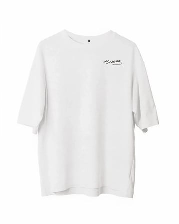 Unisex Bisiklet Yaka Baskılı Oversize T-shirt - Beyaz