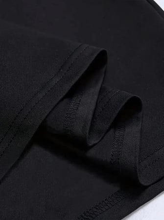 Baskılı Oversize Bisiklet Yaka T-shirt - Siyah