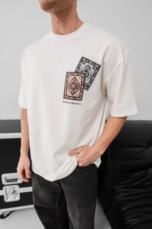 Erkek Baskılı Oversize T-shirt - Beyaz