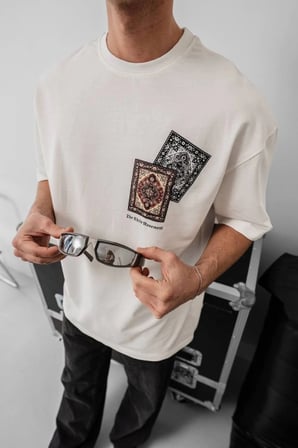 Erkek Baskılı Oversize T-shirt - Beyaz
