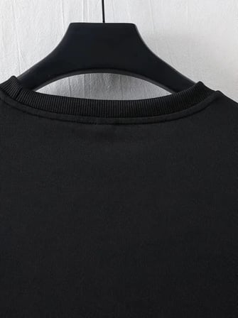 Baskılı Oversize Bisiklet Yaka T-shirt - Siyah