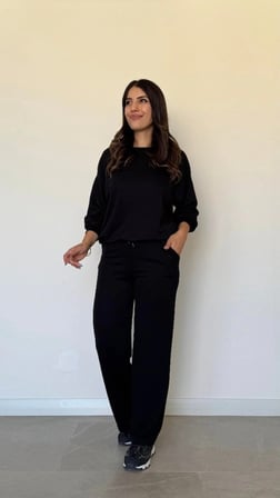Kadın Uzun Kollu Bisiklet Yaka Viskon Iki Iplik Bluz Ve Pantolon Ikili Takım
