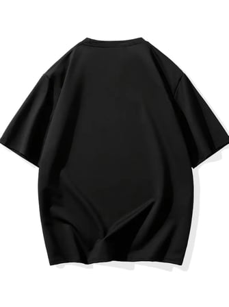 Baskılı Oversize Bisiklet Yaka T-shirt - Siyah