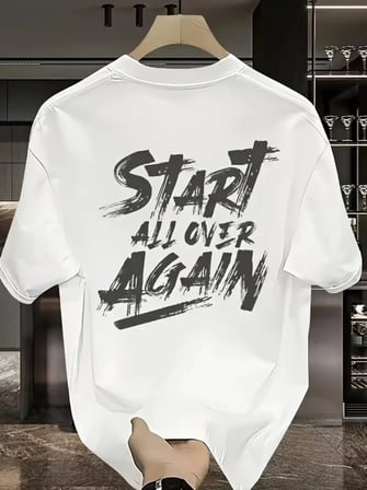 Baskılı Oversize Bisiklet Yaka T-shirt - Beyaz