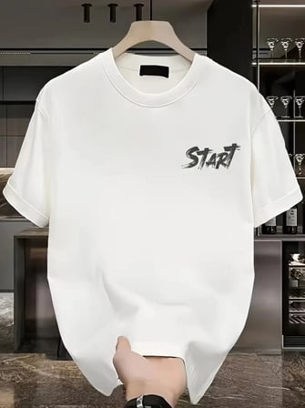 Baskılı Oversize Bisiklet Yaka T-shirt - Beyaz